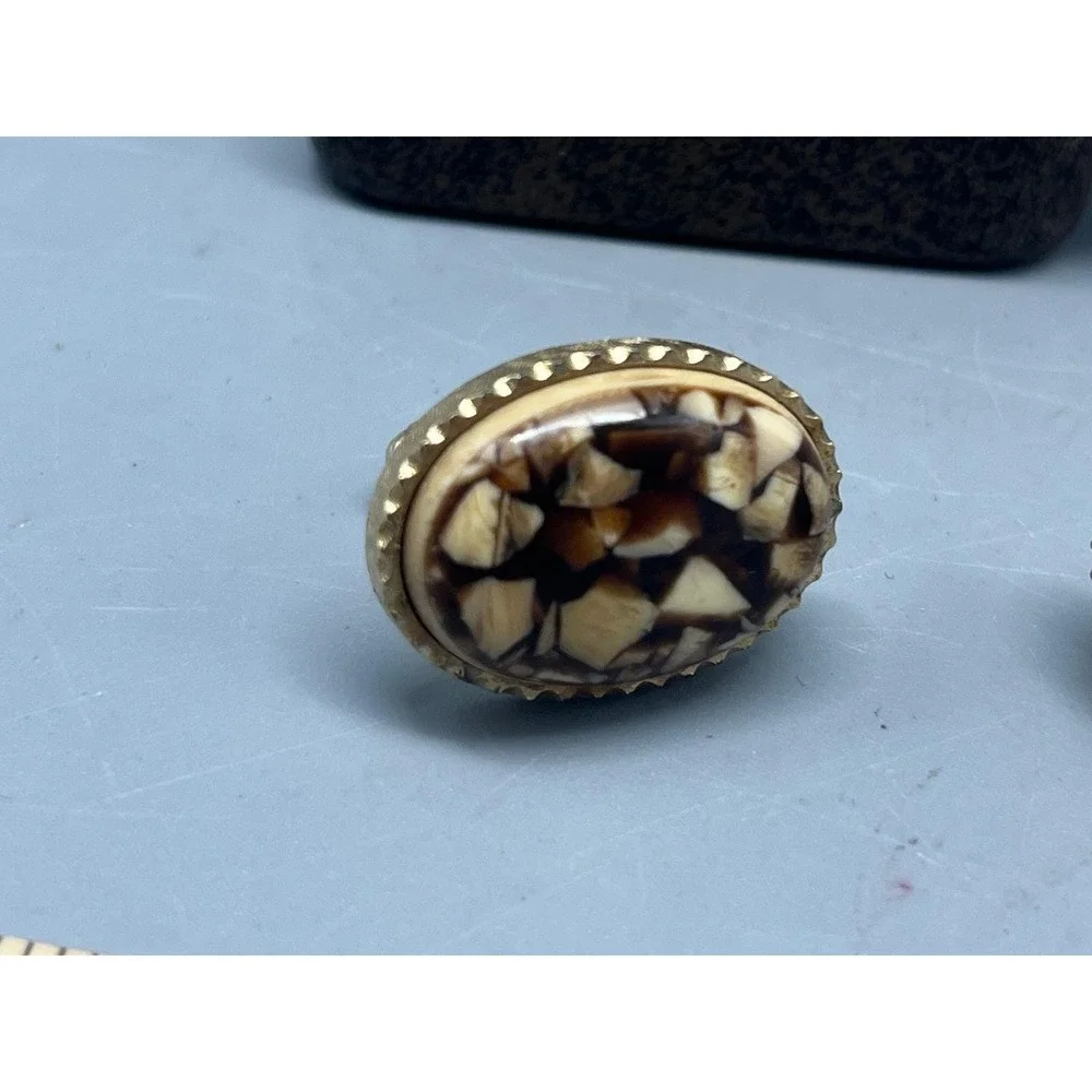 Vintage Peanut Wood Jasper Rare Gold‎ tone Cufflinks